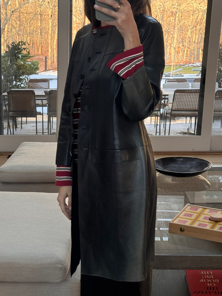 Vintage Chanel Black Leather Coat