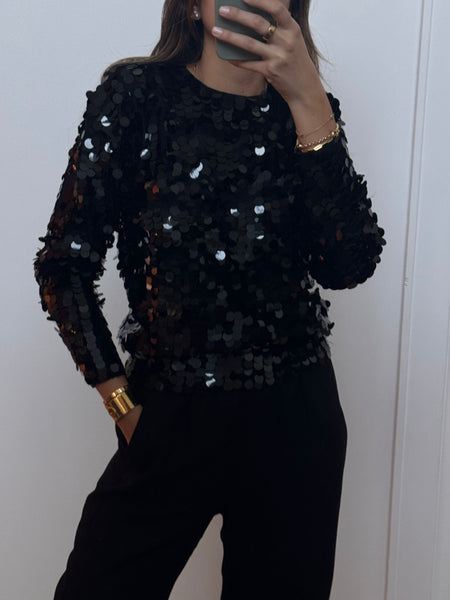 Vintage Black Knit Sequin Sweater