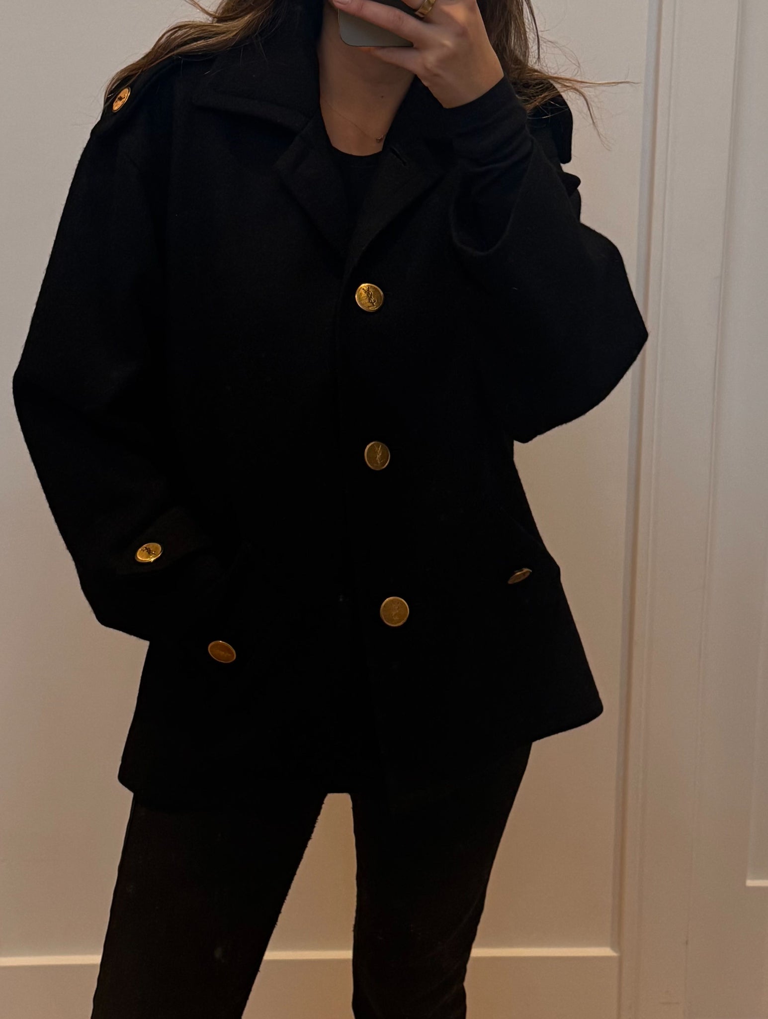 1980s Yves Saint Laurent Wool Coat with YSL Buttons