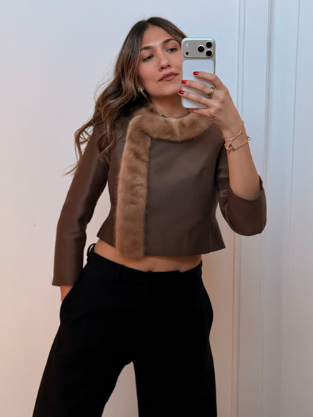 Vintage Satin Cropped Mink Trim Jacket