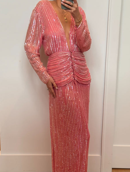 Vintage 1970s Pink Sequin Maxi Dress