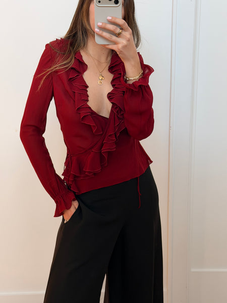 Vintage Christian Dior by Galliano Red Ruffle Blouse
