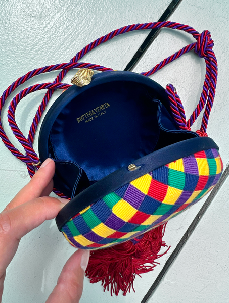 Vintage Bottega Veneta Rainbow Gingham Circle Tassel Bag