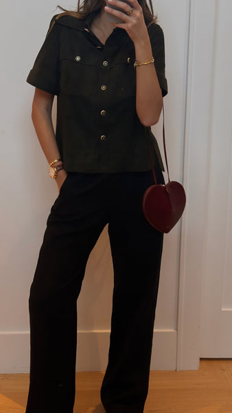 Chanel S/S 2015 Suede Dark Green Top