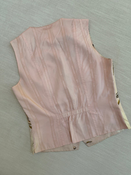 Vintage Hermès Pink Equestrian Print Silk Vest