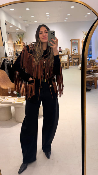 Vintage 90s Suede Fringe Jacket with Beading