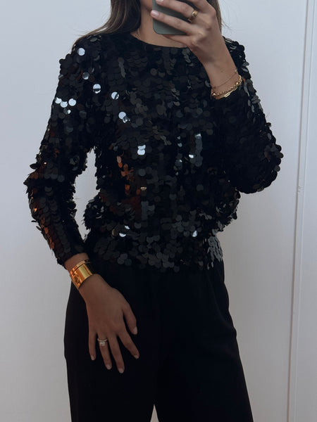 Vintage Black Knit Sequin Sweater