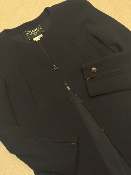 Vintage Chanel Navy Blue Crêpe Maxi Jacket