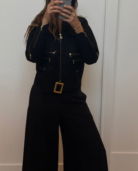 1990s Chanel Black Moto Jacket with Gold Buckle
