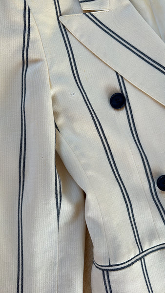 Vintage Gucci Ivory & Navy Blue Striped Blazer Dress