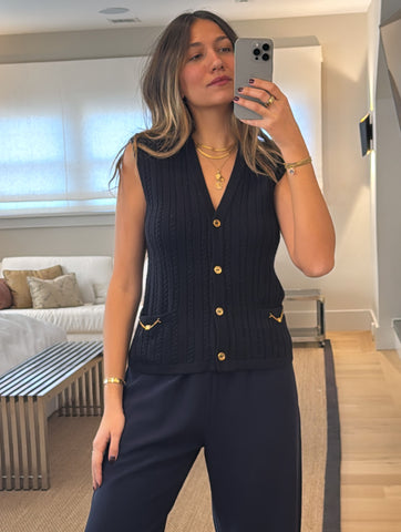 Vintage 1970s Céline Navy Blue Knit Vest