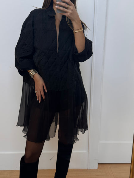 Chanel Spring 2013 Runway Quilted & Chiffon Black Jacket