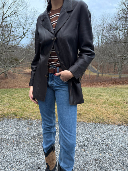 Vintage 90s Chanel Brown Leather Coat