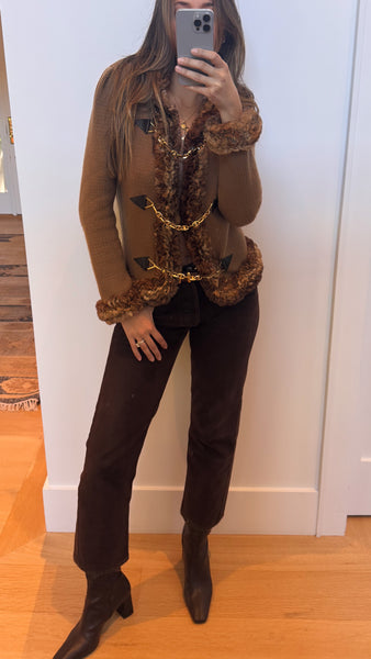 Vintage Céline A/W 2000 Brown Cashmere Orylag Trim Triomphe Chain Jacket