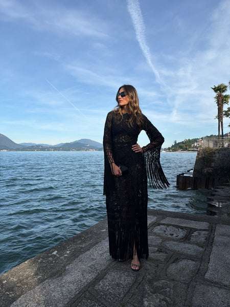 Vintage Dolce & Gabbana Black Lace Fringe Gown