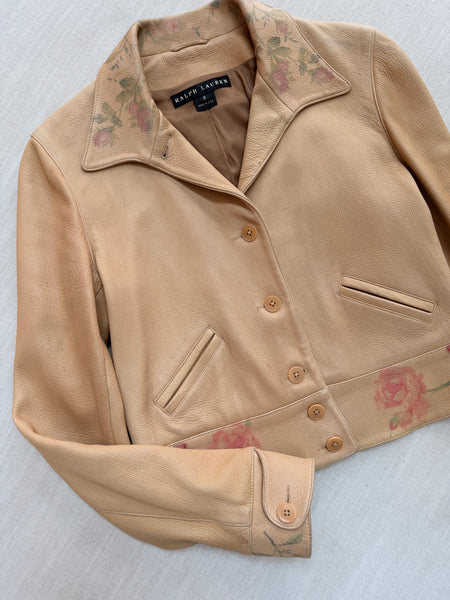 Vintage Ralph Lauren Rose Painted Leather Jacket