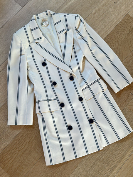 Vintage Gucci Ivory & Navy Blue Striped Blazer Dress