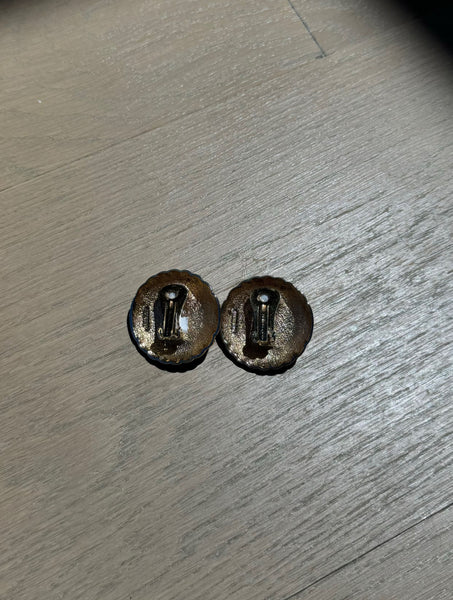 Vintage 1980s Onyx Circle Rhinestone Earrings