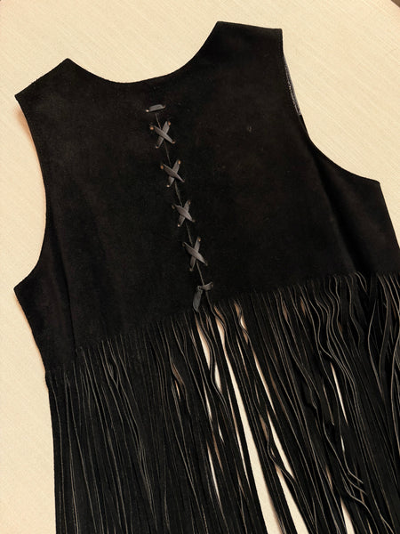 Vintage Black Suede Extra Long Fringe Vest