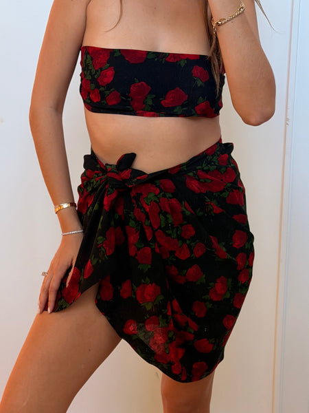 Vintage Yves Saint Laurent Rose Print Top & Skirt Set