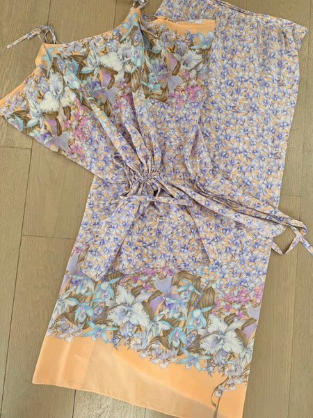 Vintage Floral Silk Top & Skirt Set