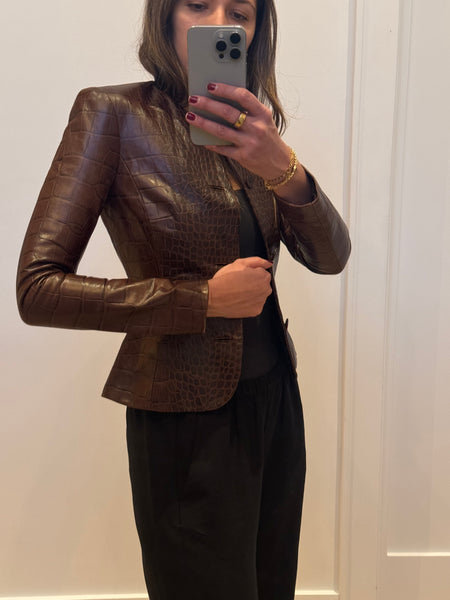 Vintage Ralph Lauren Croc Embossed Leather Jacket