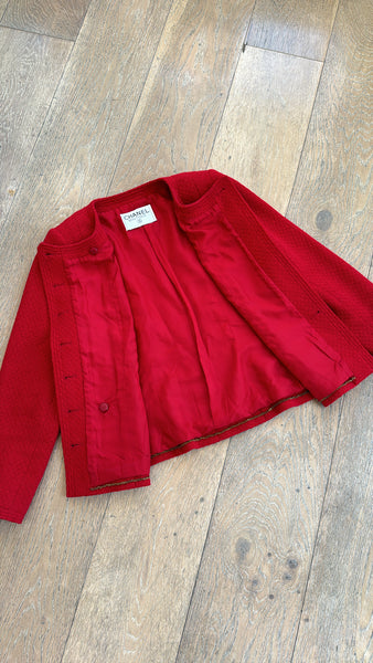 Vintage Chanel Red Tweed Jacket with Gold CC Buttons