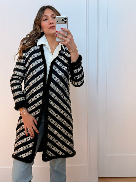 Vintage Chanel Mink Trim Tweed Coat