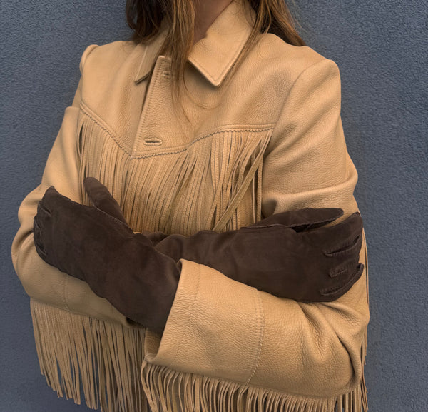 Vintage 1950s Hermès Couture Brown Suede Gloves