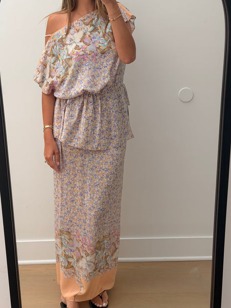 Vintage Floral Silk Top & Skirt Set