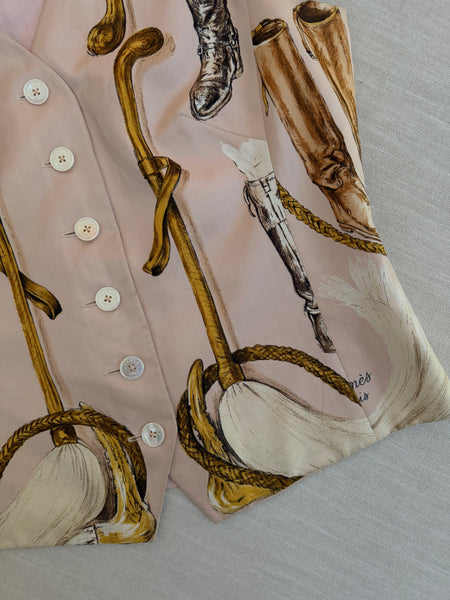 Vintage Hermès Pink Equestrian Print Silk Vest