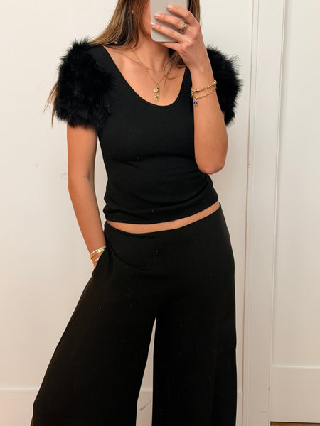 Vintage Yves Saint Laurent Feather Sleeve Knit Top