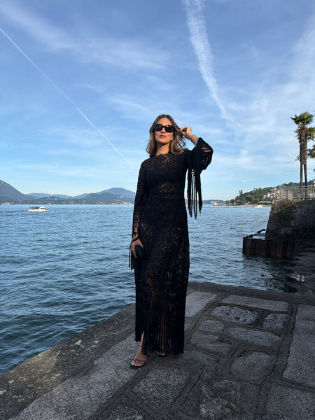 Vintage Dolce & Gabbana Black Lace Fringe Gown