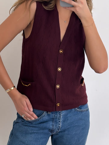 Vintage Céline Burgundy Knit Vest