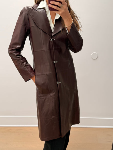 Chanel Fall 2000 Burgundy Leather Coat