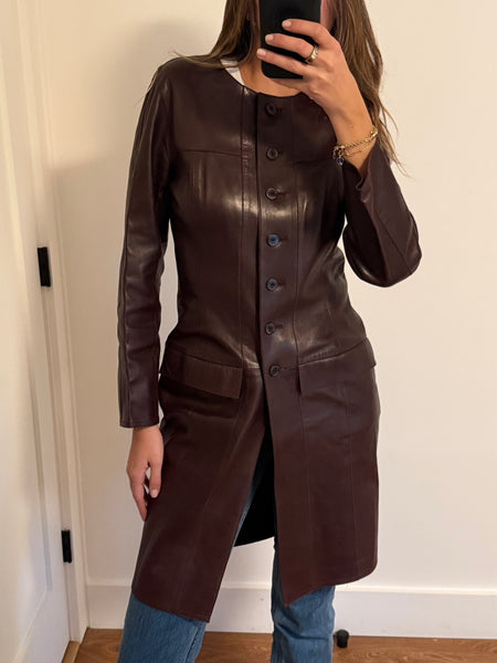 Vintage Chanel Fall 1999 Burgundy Leather Coat