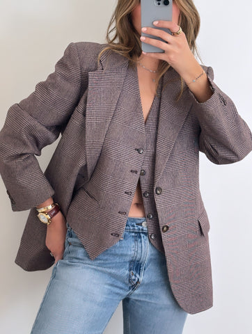 Vintage Yves Saint Laurent Herringbone Blazer & Vest Set