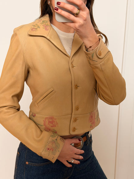 Vintage Ralph Lauren Rose Painted Leather Jacket