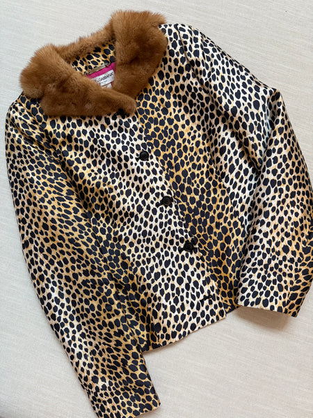 Vintage Dolce & Gabbana 1992 Cheetah Print Mink Fur Collar Jacket