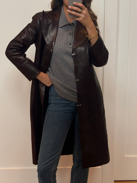 Chanel Fall 2000 Burgundy Leather Coat
