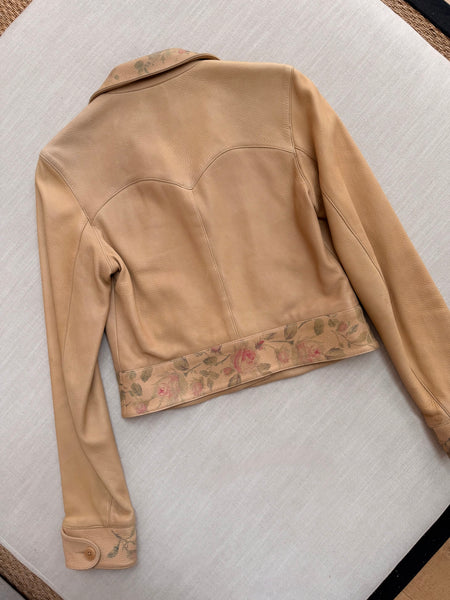 Vintage Ralph Lauren Rose Painted Leather Jacket