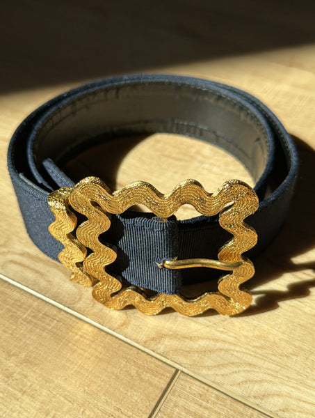 Vintage Yves Saint Laurent Gold Buckle Silk Belt
