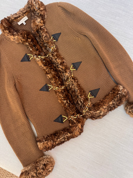 Vintage Céline A/W 2000 Brown Cashmere Orylag Trim Triomphe Chain Jacket