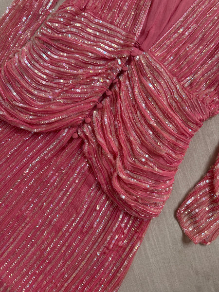Vintage 1970s Pink Sequin Maxi Dress