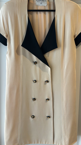 Vintage 1980s Chanel Ivory Dress with CC Buttons