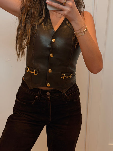 Vintage 1970s Céline Brown Leather Vest