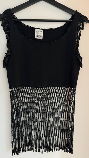 Vintage 90s Moschino Black Beaded Fishnet Top