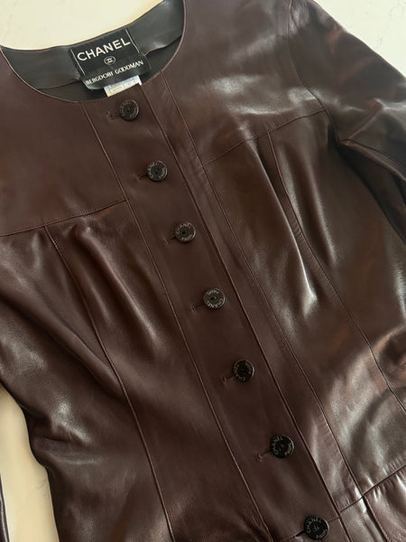 Vintage Chanel Fall 1999 Burgundy Leather Coat