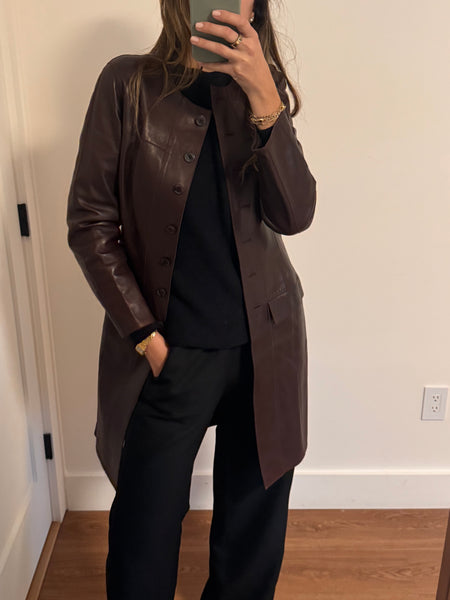 Vintage Chanel Fall 1999 Burgundy Leather Coat