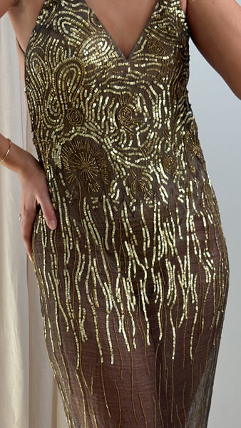 Vintage La Perla Sheer Gold Embellished Dress